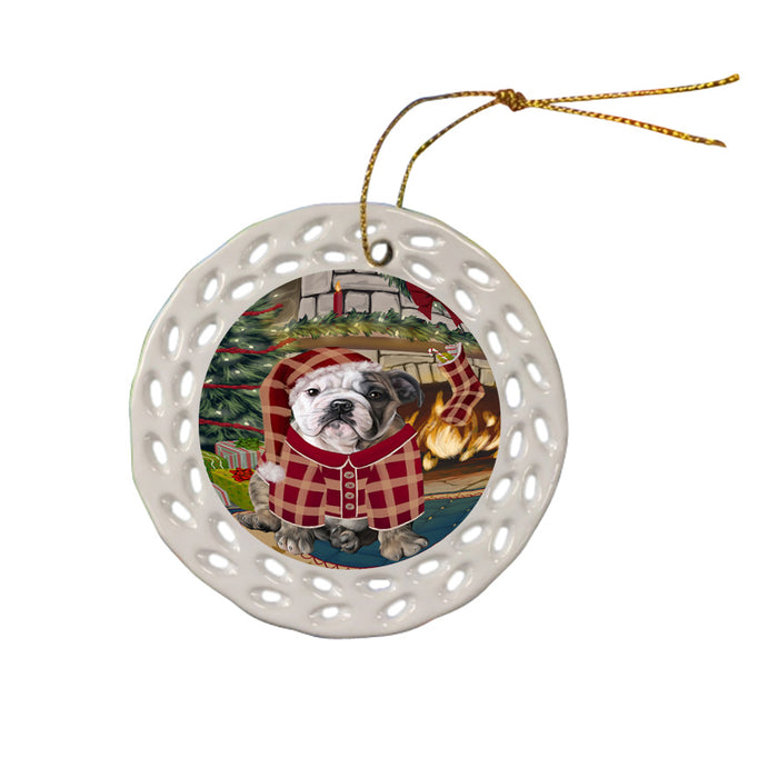 The Stocking was Hung Bulldog Ceramic Doily Ornament DPOR55610