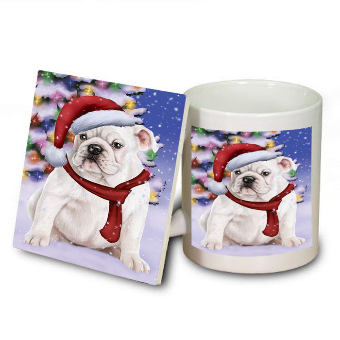 Winterland Wonderland Bulldog In Christmas Holiday Scenic Background  Mug and Coaster Set MUC53364