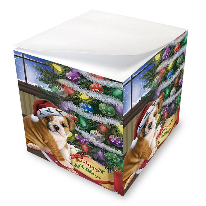 Christmas Happy Holidays Bulldog with Tree and Presents Note Cube NOC55457