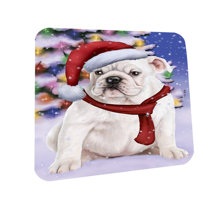 Winterland Wonderland Bulldog In Christmas Holiday Scenic Background  Coasters Set of 4 CST53330