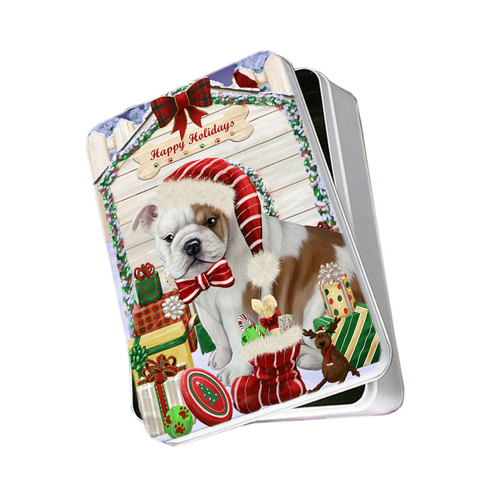 Happy Holidays Christmas Bulldog House with Presents Photo Storage Tin PITN51371