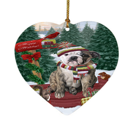 Merry Christmas Woodland Sled Bulldog Heart Christmas Ornament HPOR55234