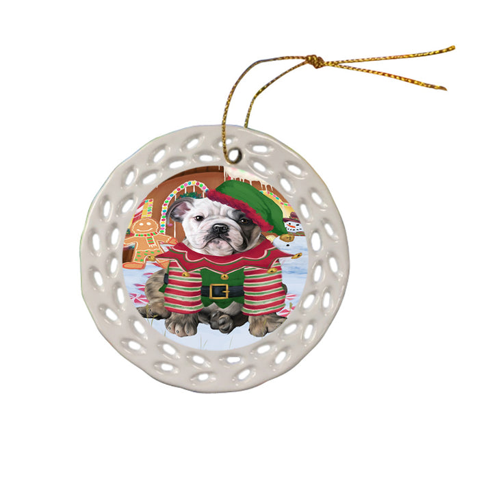 Christmas Gingerbread House Candyfest Bulldog Ceramic Doily Ornament DPOR56579
