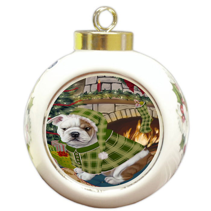 The Stocking was Hung Bulldog Round Ball Christmas Ornament RBPOR55611
