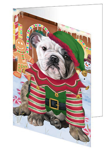 Christmas Gingerbread House Candyfest Bulldog Handmade Artwork Assorted Pets Greeting Cards and Note Cards with Envelopes for All Occasions and Holiday Seasons GCD73184