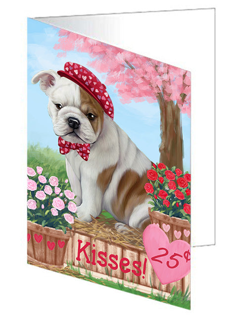 Rosie 25 Cent Kisses Bulldog Handmade Artwork Assorted Pets Greeting Cards and Note Cards with Envelopes for All Occasions and Holiday Seasons GCD73787