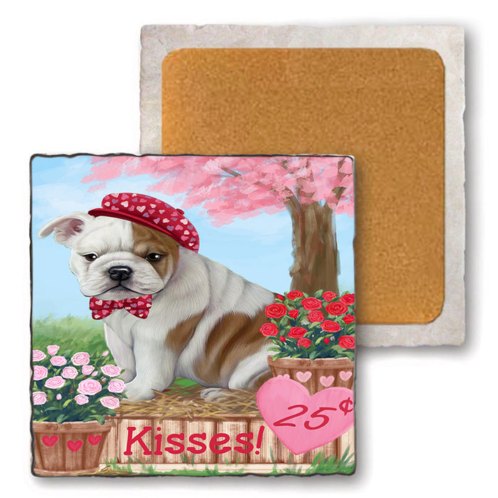 Rosie 25 Cent Kisses Bulldog Set of 4 Natural Stone Marble Tile Coasters MCST51424