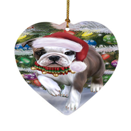 Trotting in the Snow Bulldog Heart Christmas Ornament HPOR57198