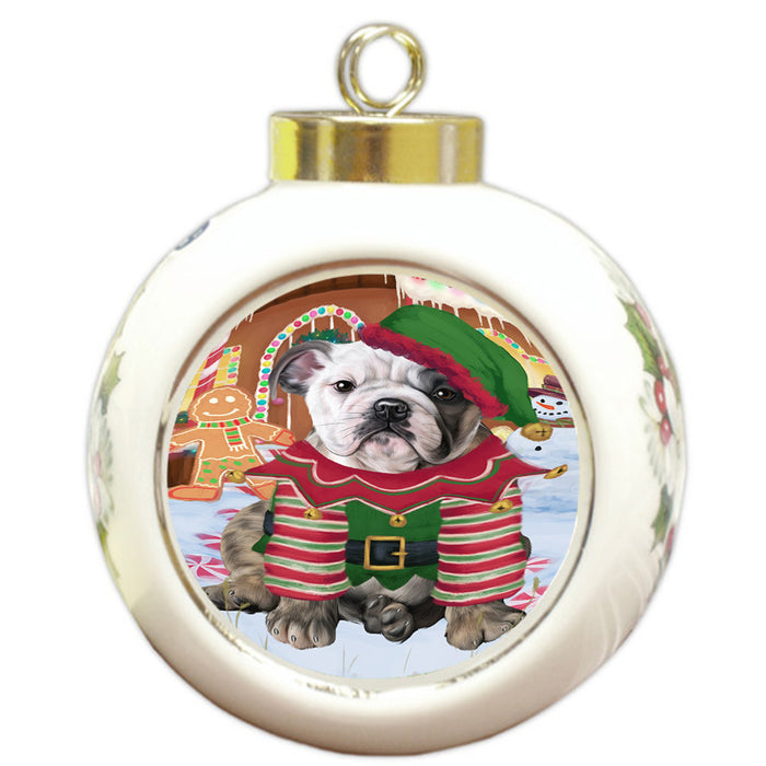 Christmas Gingerbread House Candyfest Bulldog Round Ball Christmas Ornament RBPOR56579