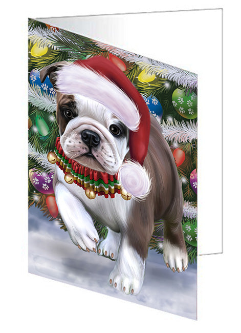 Trotting in the Snow Bulldog Handmade Artwork Assorted Pets Greeting Cards and Note Cards with Envelopes for All Occasions and Holiday Seasons GCD74459