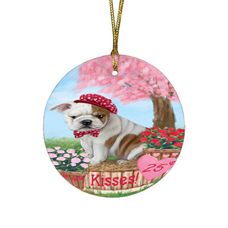 Rosie 25 Cent Kisses Bulldog Round Flat Christmas Ornament RFPOR56780
