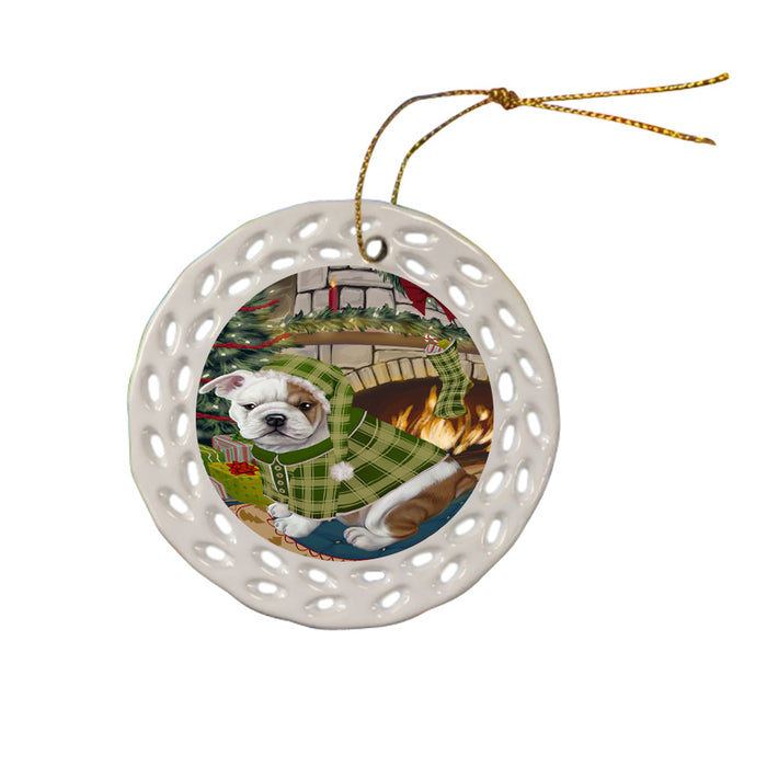 The Stocking was Hung Bulldog Ceramic Doily Ornament DPOR55611