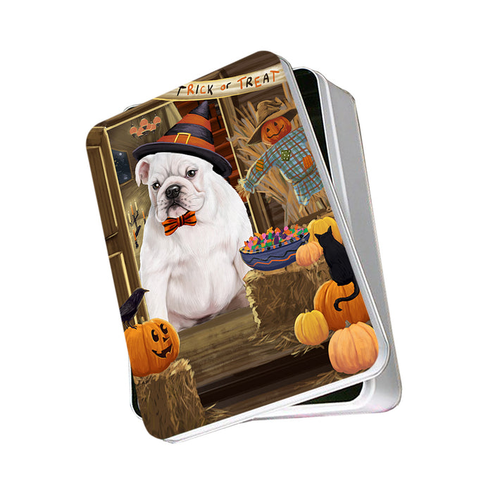 Enter at Own Risk Trick or Treat Halloween Bulldog Photo Storage Tin PITN53058
