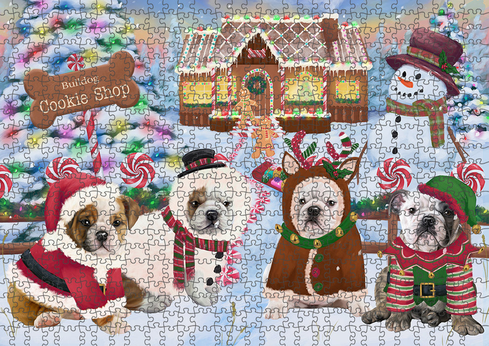 Holiday Gingerbread Cookie Shop Bulldogs Puzzle with Photo Tin PUZL93748