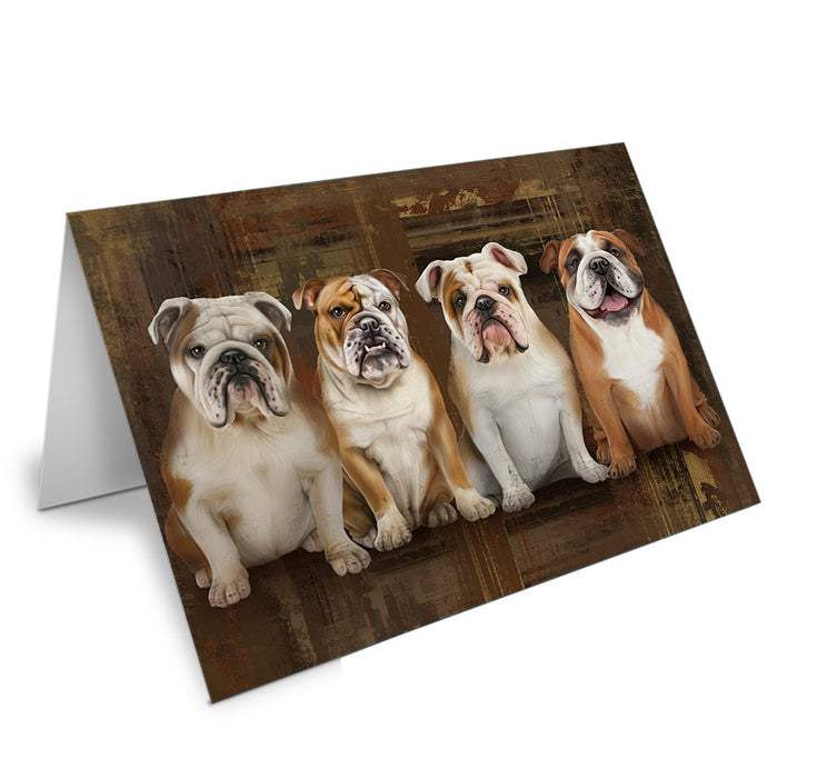 Rustic 4 Bulldogs Handmade Artwork Assorted Pets Greeting Cards and Note Cards with Envelopes for All Occasions and Holiday Seasons GCD55556