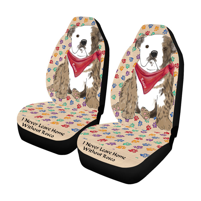 Personalized I Never Leave Home Paw Print Bulldogs Pet Front Car Seat Cover (Set of 2)