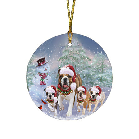 Christmas Running Family Bulldogs Dog Round Flat Christmas Ornament RFPOR56992