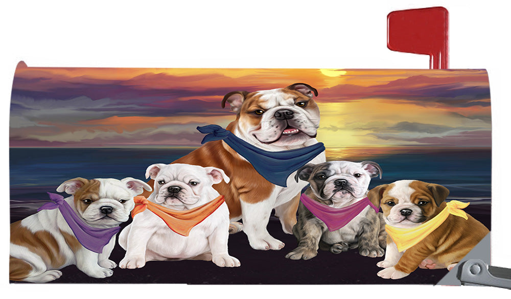Family Sunset Portrait Bulldogs Magnetic Mailbox Cover MBC48459