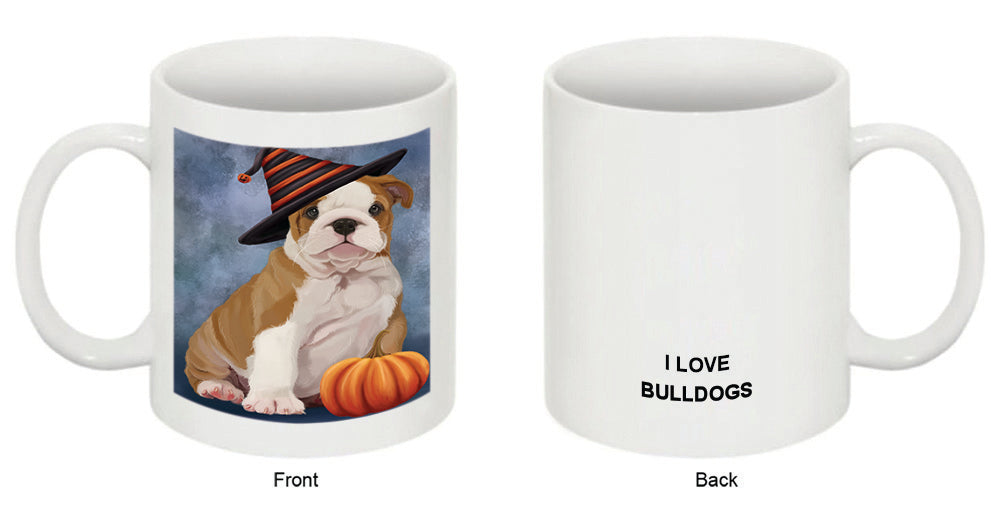 Happy Halloween Bulldog Wearing Witch Hat with Pumpkin Coffee Mug MUG50269