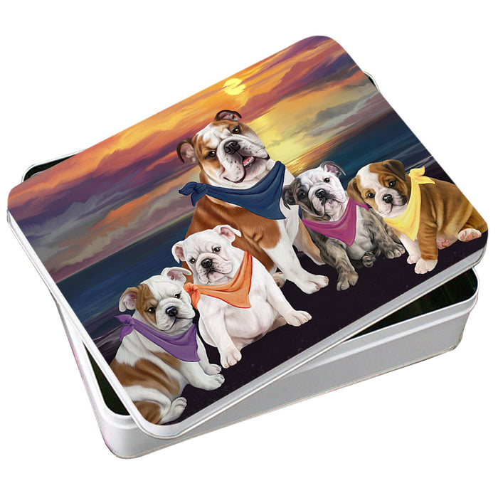 Family Sunset Portrait Bulldogs Photo Storage Tin PITN50244