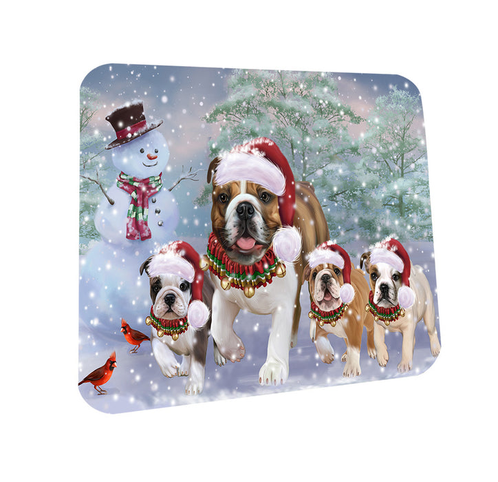 Christmas Running Family Bulldogs Dog Coasters Set of 4 CST56594