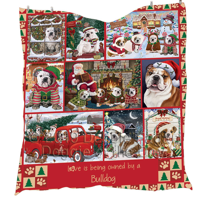 Love is Being Owned Christmas Bulldogs Quilt