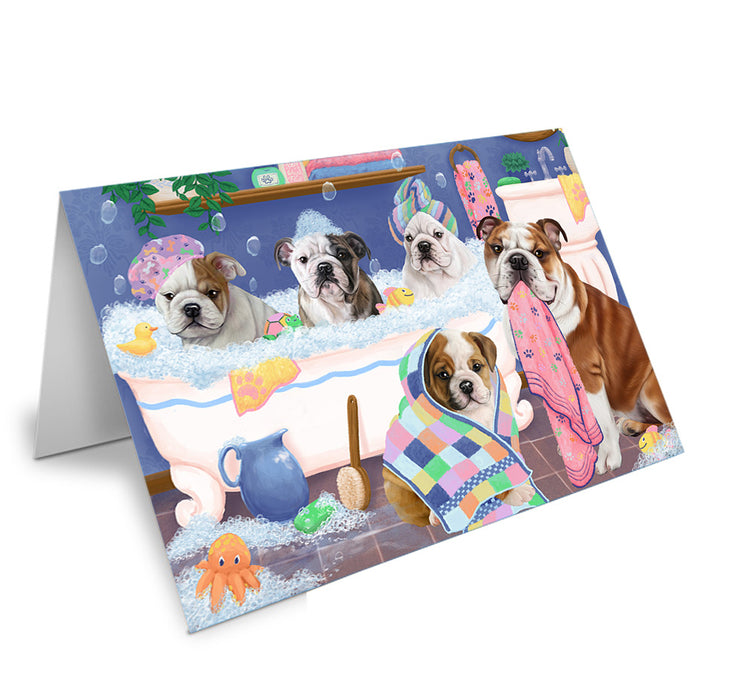 Rub A Dub Dogs In A Tub Bulldogs Handmade Artwork Assorted Pets Greeting Cards and Note Cards with Envelopes for All Occasions and Holiday Seasons GCD74840