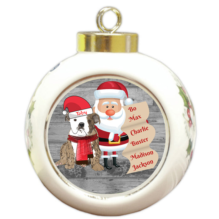 Custom Personalized Santa with Bulldog Christmas Round Ball Ornament