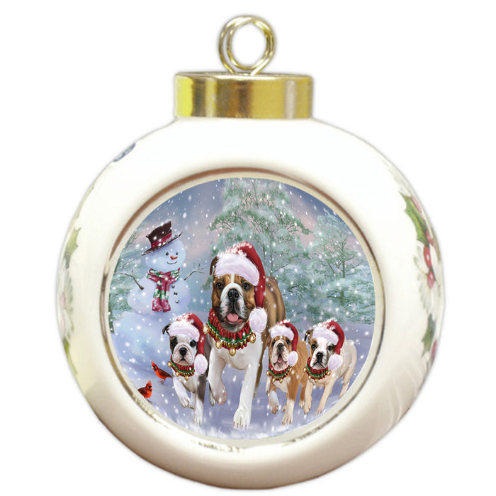 Christmas Running Family Bulldogs Dog Round Ball Christmas Ornament RBPOR56992