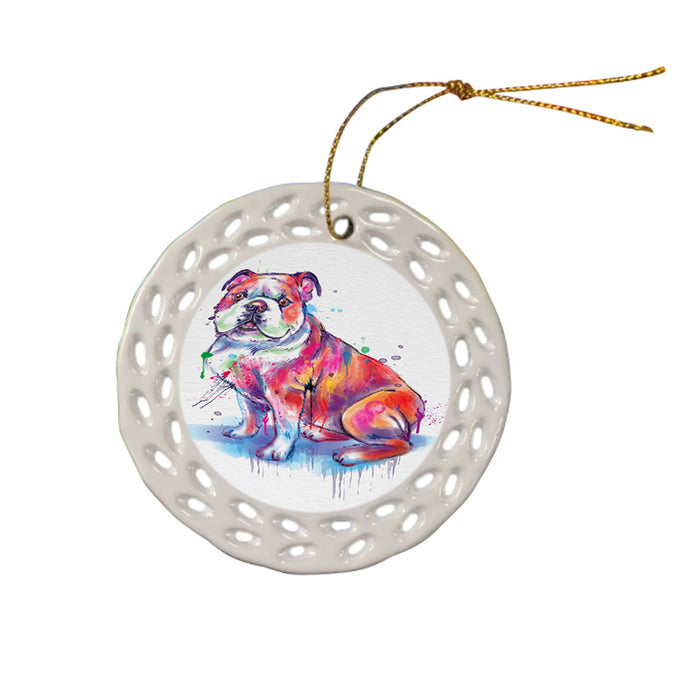 Watercolor Bulldog Ceramic Doily Ornament DPOR57373