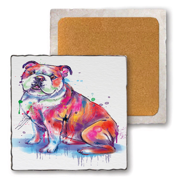 Watercolor Bulldog Set of 4 Natural Stone Marble Tile Coasters MCST52078