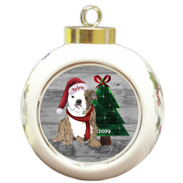 Custom Personalized Bulldog Glassy Classy Christmas Round Ball Ornament