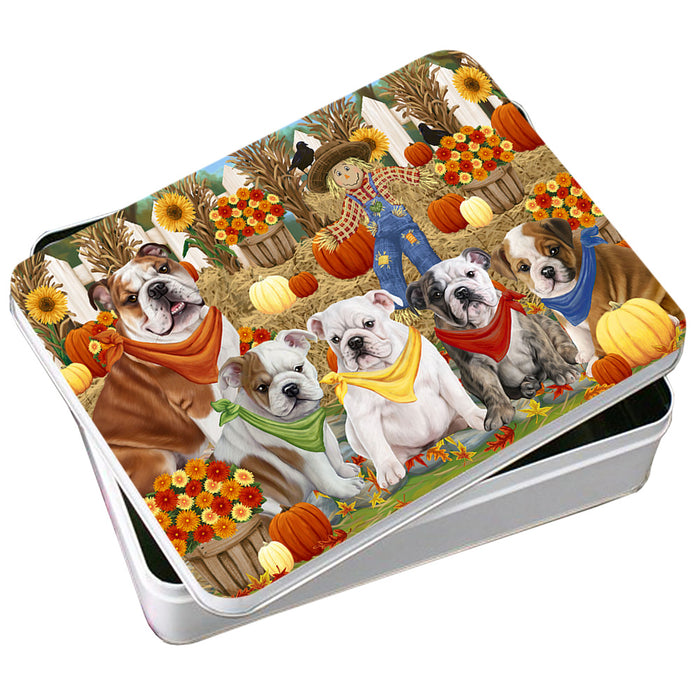 Fall Festive Gathering Bulldogs with Pumpkins Photo Storage Tin PITN50632