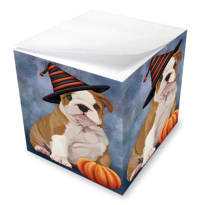 Happy Halloween Bulldog Wearing Witch Hat with Pumpkin Note Cube NOC56517
