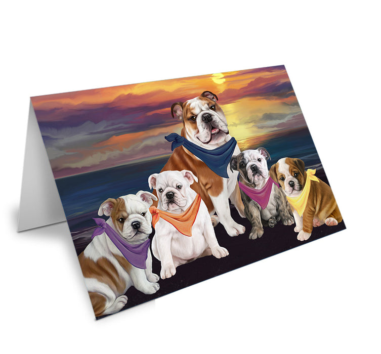 Family Sunset Portrait Bulldogs Handmade Artwork Assorted Pets Greeting Cards and Note Cards with Envelopes for All Occasions and Holiday Seasons GCD54761