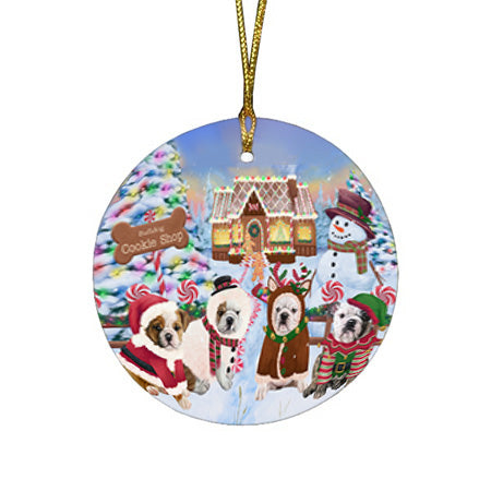 Holiday Gingerbread Cookie Shop Bulldogs Round Flat Christmas Ornament RFPOR56743