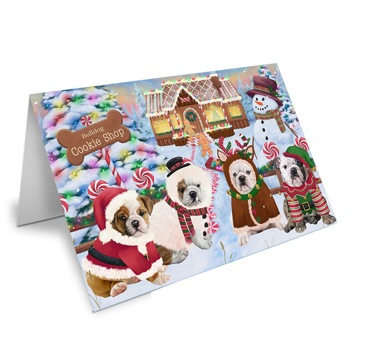 Holiday Gingerbread Cookie Shop Bulldogs Handmade Artwork Assorted Pets Greeting Cards and Note Cards with Envelopes for All Occasions and Holiday Seasons GCD73676
