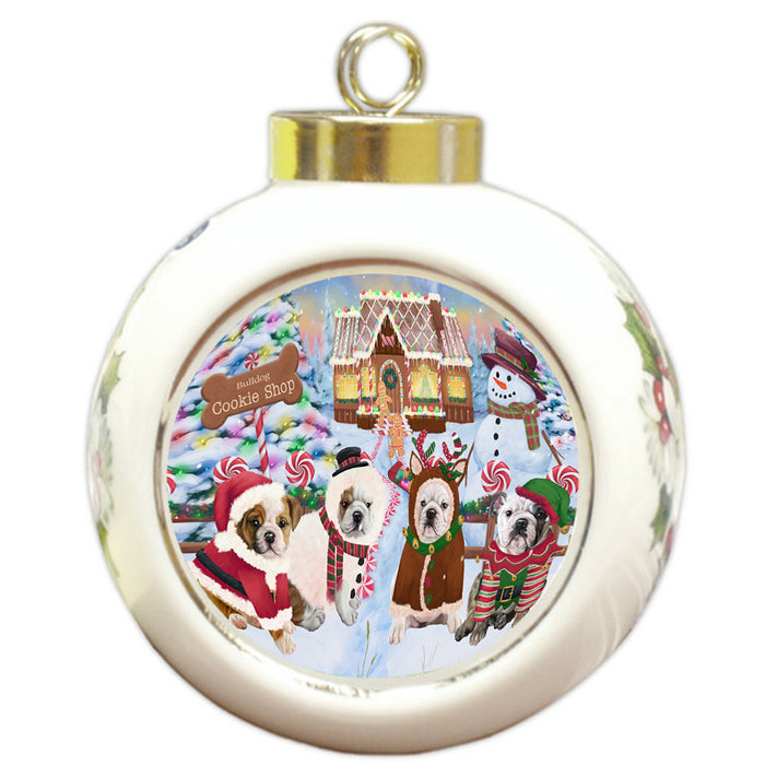 Holiday Gingerbread Cookie Shop Bulldogs Round Ball Christmas Ornament RBPOR56743