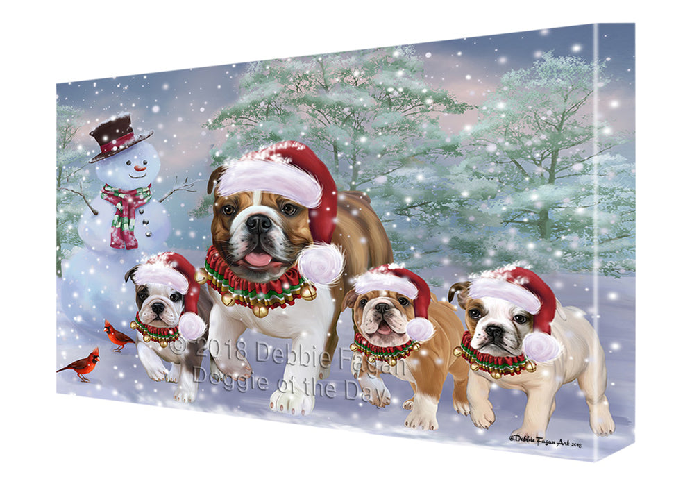 Christmas Running Family Bulldogs Canvas Print Wall Art Décor CVS134099