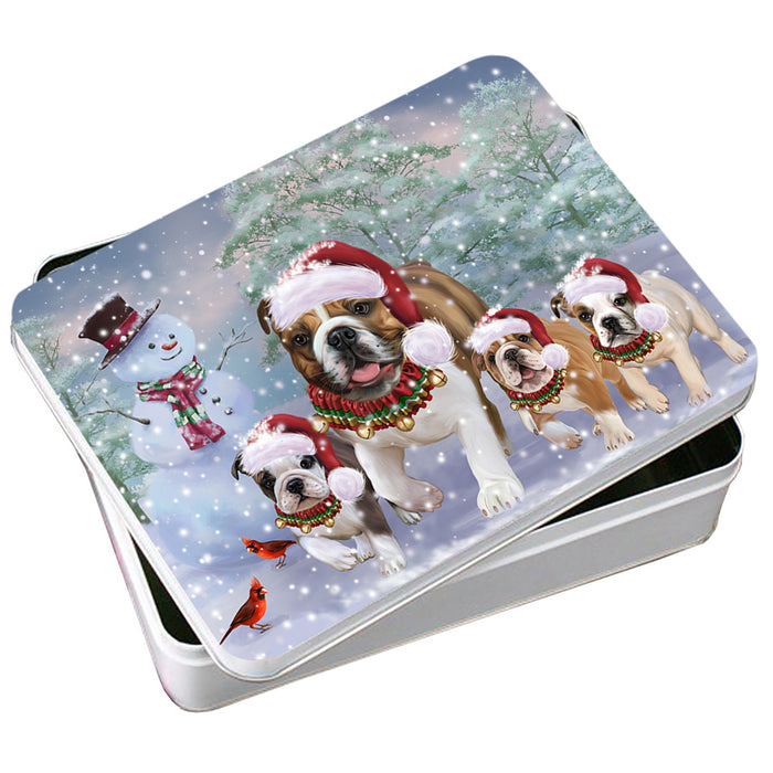 Christmas Running Family Bulldogs Dog Photo Storage Tin PITN56579