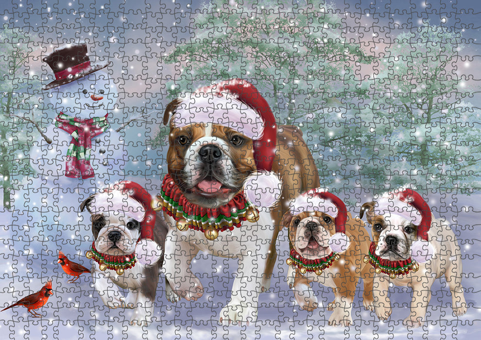 Christmas Running Family Bulldogs Dog Puzzle with Photo Tin PUZL94744