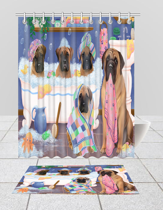 Rub A Dub Dogs In A Tub Bullmastiff Dogs Bath Mat and Shower Curtain Combo
