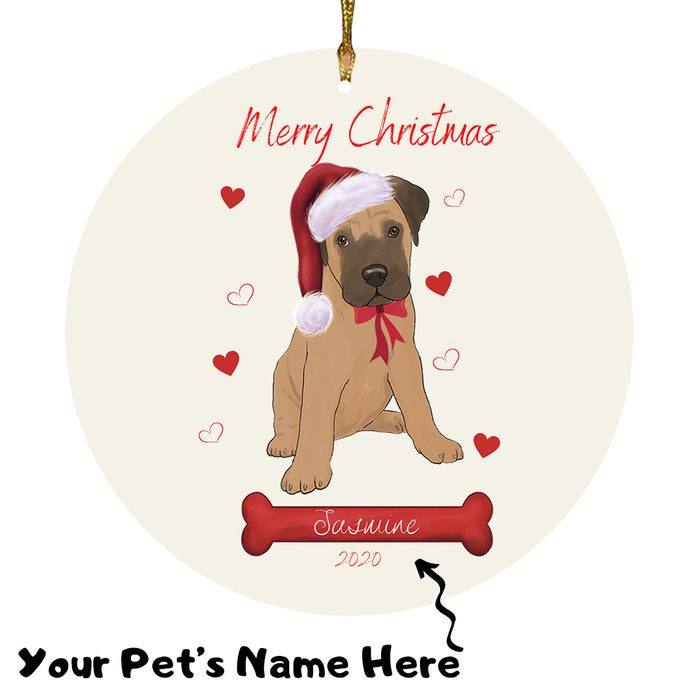 Personalized Merry Christmas  Bullmastiff Dog Christmas Tree Round Flat Ornament RBPOR58934