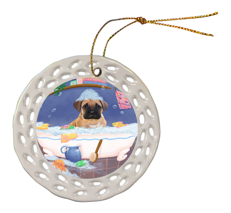 Rub A Dub Dog In A Tub Bullmastiff Dog Doily Ornament DPOR58222