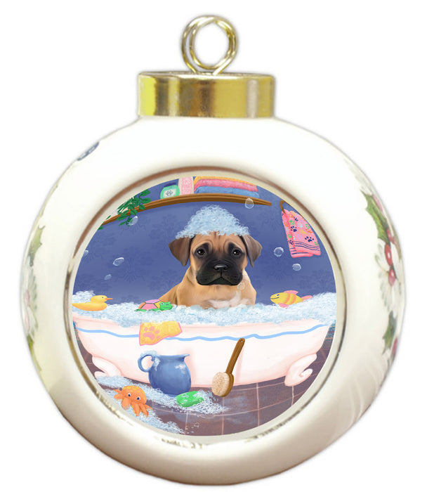 Rub A Dub Dog In A Tub Bullmastiff Dog Round Ball Christmas Ornament RBPOR58555
