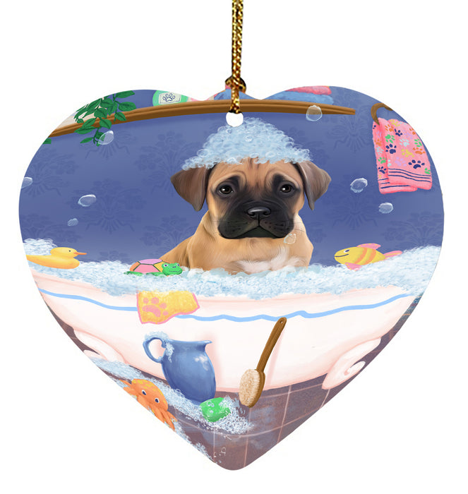Rub A Dub Dog In A Tub Bullmastiff Dog Heart Christmas Ornament HPORA58571