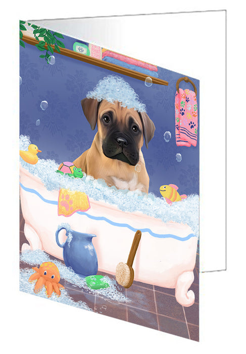 Rub A Dub Dog In A Tub Bullmastiff Dog Handmade Artwork Assorted Pets Greeting Cards and Note Cards with Envelopes for All Occasions and Holiday Seasons GCD79307