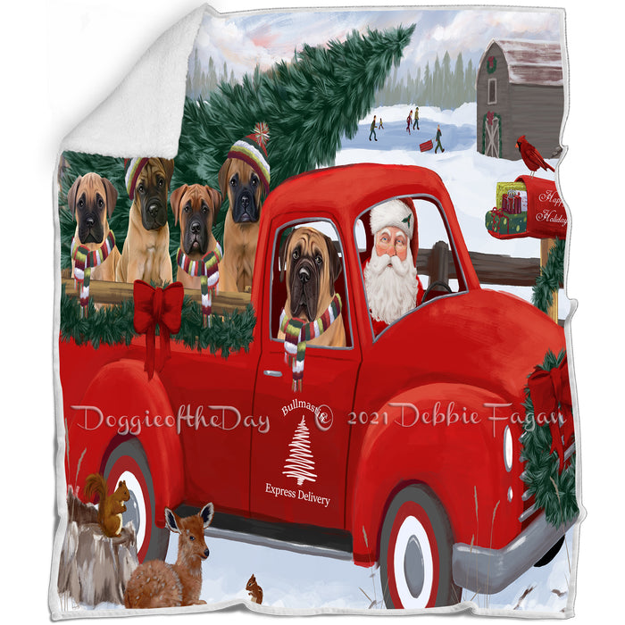 Christmas Santa Express Delivery Red Truck Bullmastiffs Dog Family Blanket BLNKT112575