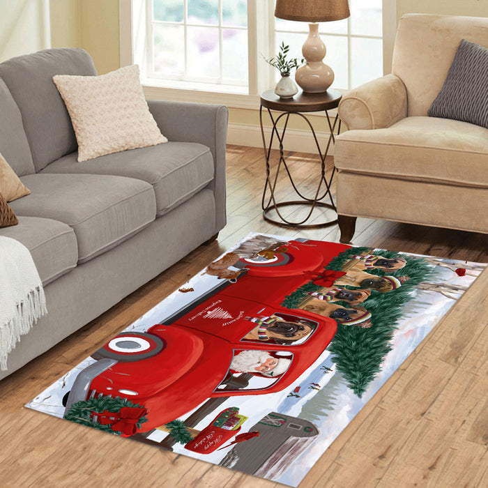 Christmas Santa Express Delivery Red Truck Bullmastiff Dogs Area Rug