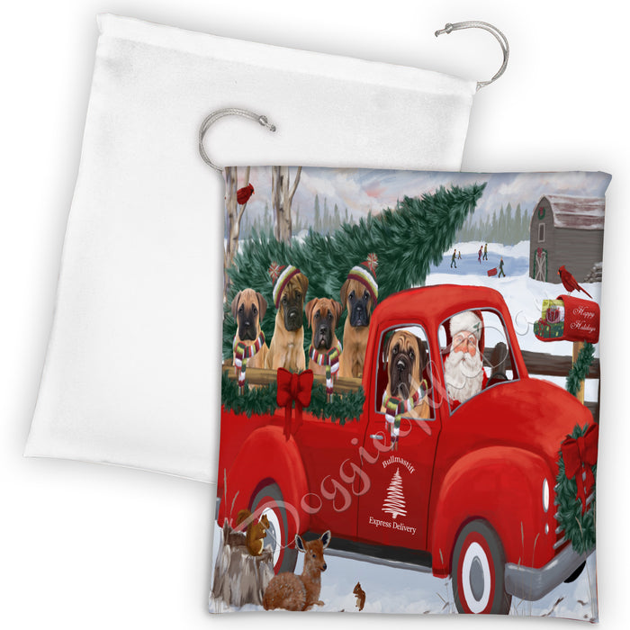 Christmas Santa Express Delivery Red Truck Bullmastiff Dogs Drawstring Laundry or Gift Bag LGB48292